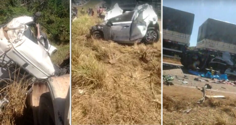2 carretas e 4 veículos se envolvem em grave acidente na BR-364