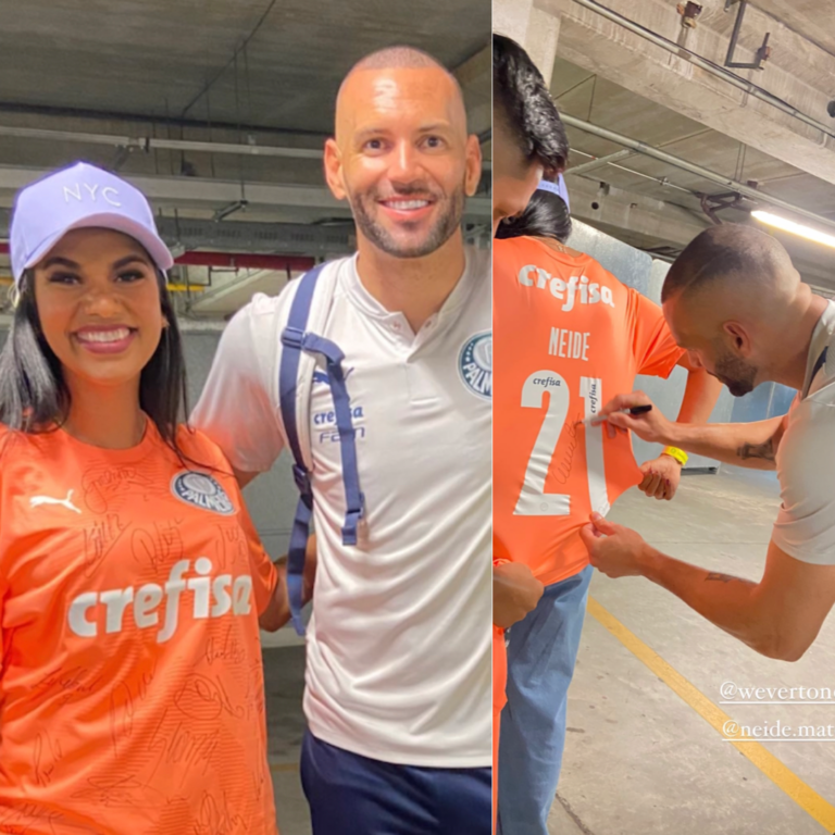 A convite de Weverton, Jéssica Ingrede assiste jogo e vira pé quente do Palmeiras após vitória; assista