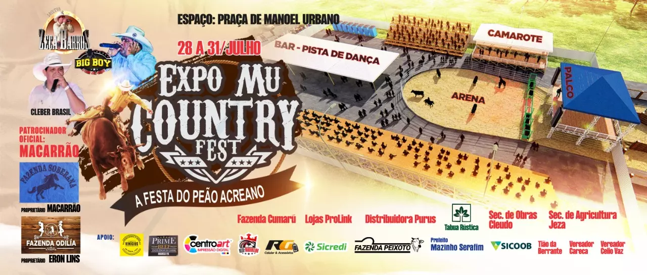 Expo MU Country- A Festa do Peão Acreano ocorre neste mês com rodeio e outras atrações