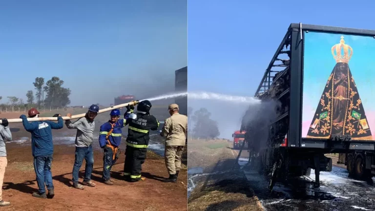 Entenda por que painel de Nossa Senhora Aparecida ficou intacto após fogo destruir carreta no MS