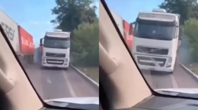 VÍDEO: motorista escapa de ser atingido por carreta que invadiu contramão