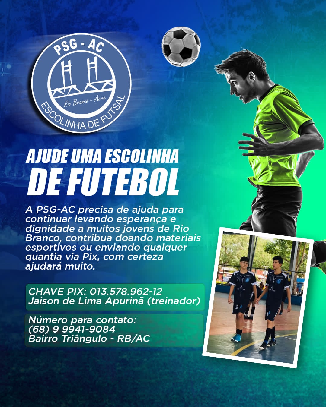 Falta de estrutura faz com que escolinha PSG Acre reduza vagas para alunos