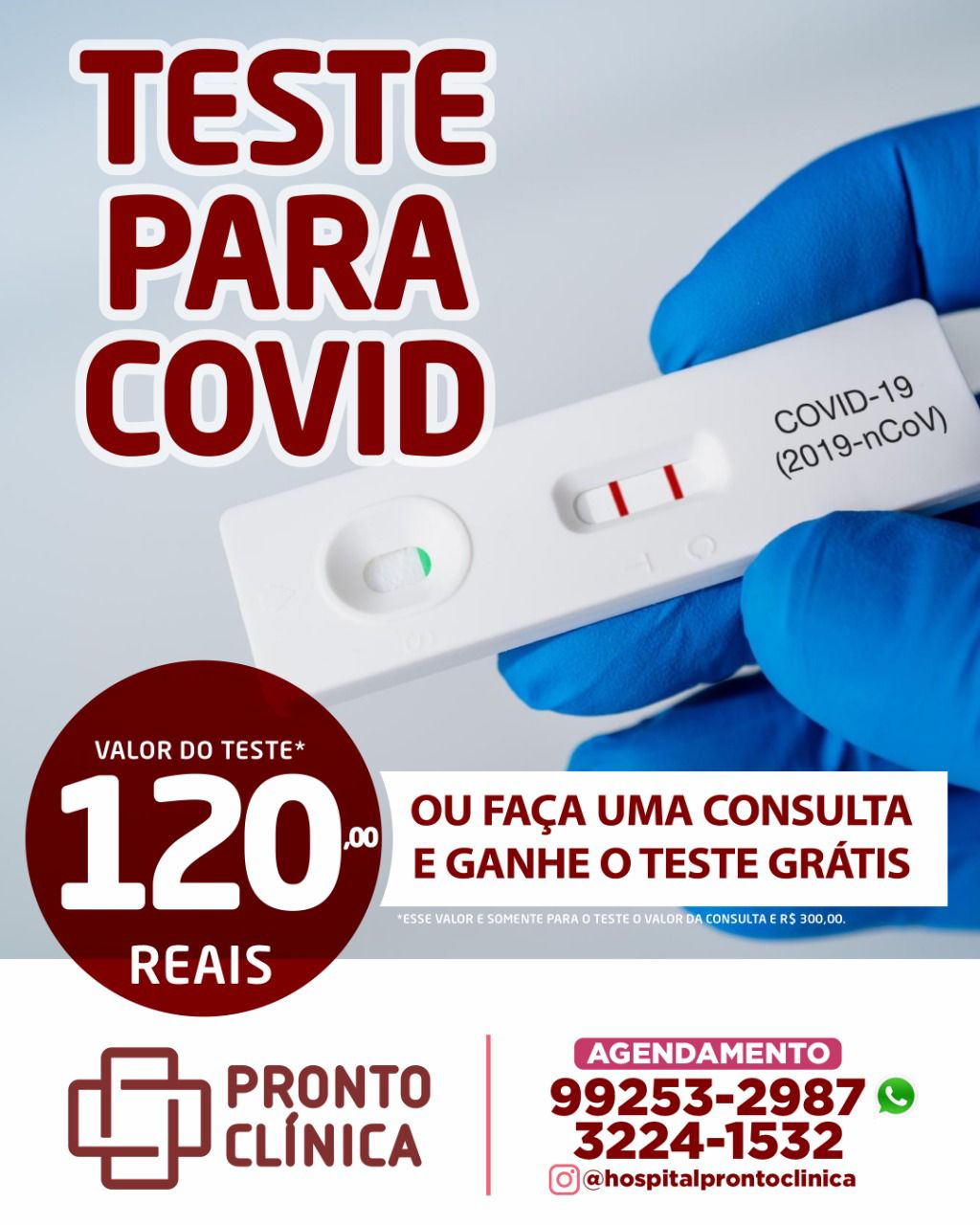 Com aumento de casos de síndrome gripal, Hospital Pronto Clínica oferece teste de covid