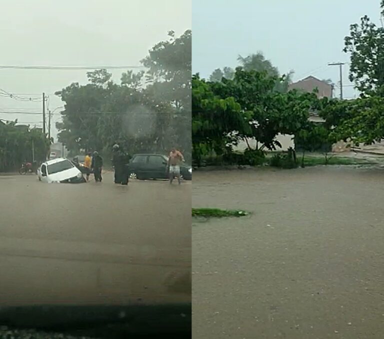 Tempestade: igarapé transborda em Rio Branco e carro fica preso nas águas; VÍDEO