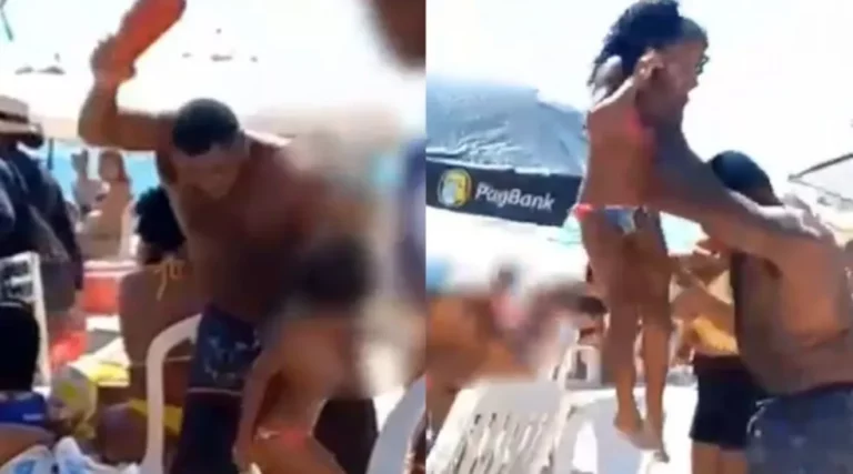 Filmado batendo nas filhas em praia chora em vídeo e diz que não é um monstro