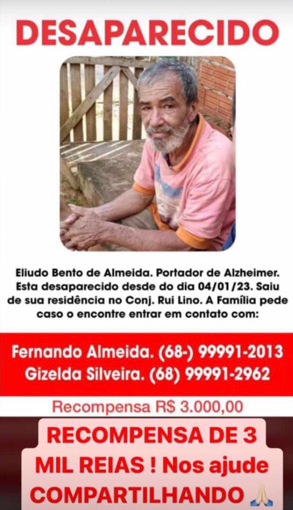 Família De Homem Com Alzheimer Desaparecido Há 17 Dias Oferece Recompensa Contilnet Notícias