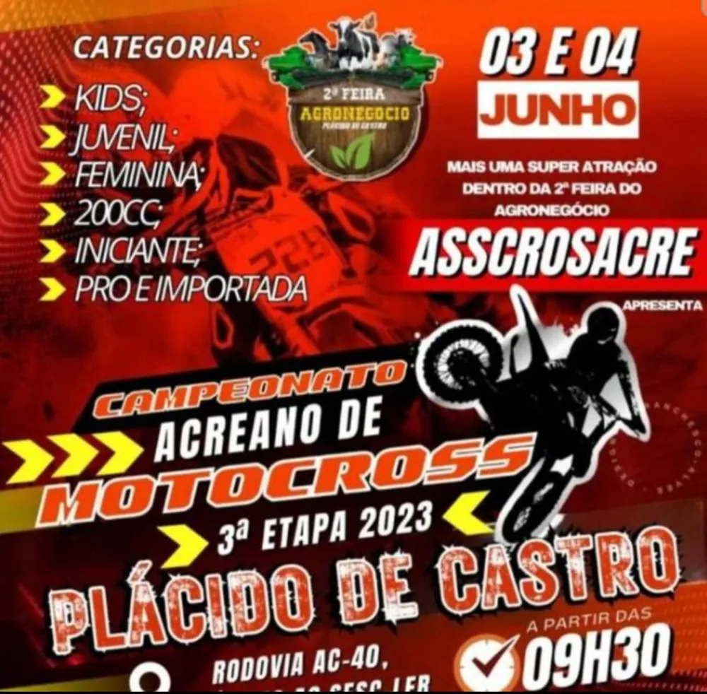 Última etapa do Acreano de Motocross será realizada dias 16 e 17
