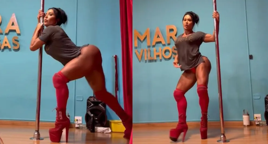 Gracyanne Barbosa usa salto agulha e arrasa no pole dance