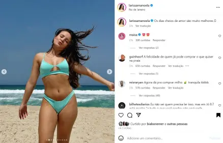Larissa Manoela curte dia na praia e internautas debocham