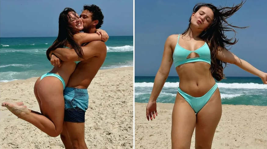 Larissa Manoela curte dia na praia com amigos, e noivo se declara: ‘Nossa família’