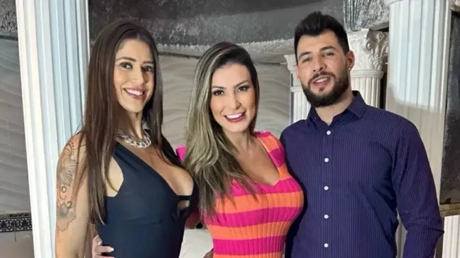 Andressa Urach grava cena com casal e ensina como ser ‘marmita’