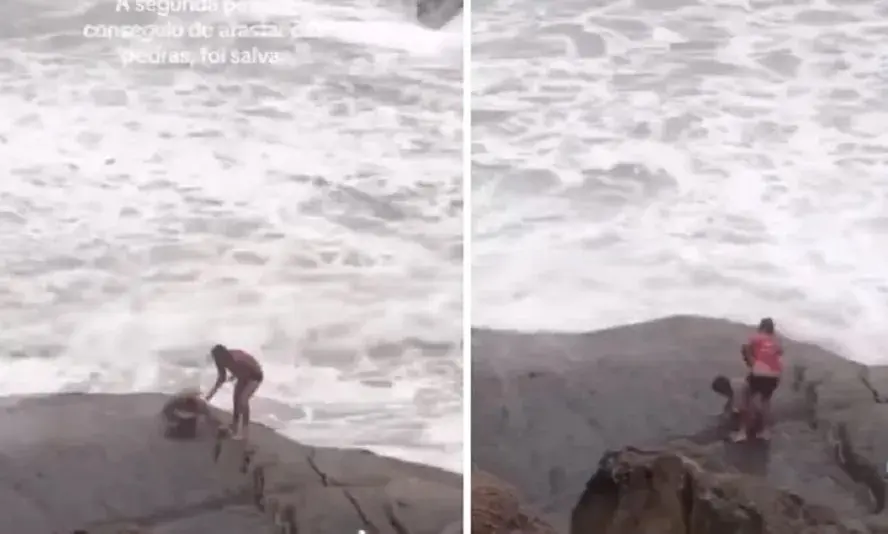 Turistas são arrastados por ondas ao fazerem selfie na Praia do Diabo; vídeo