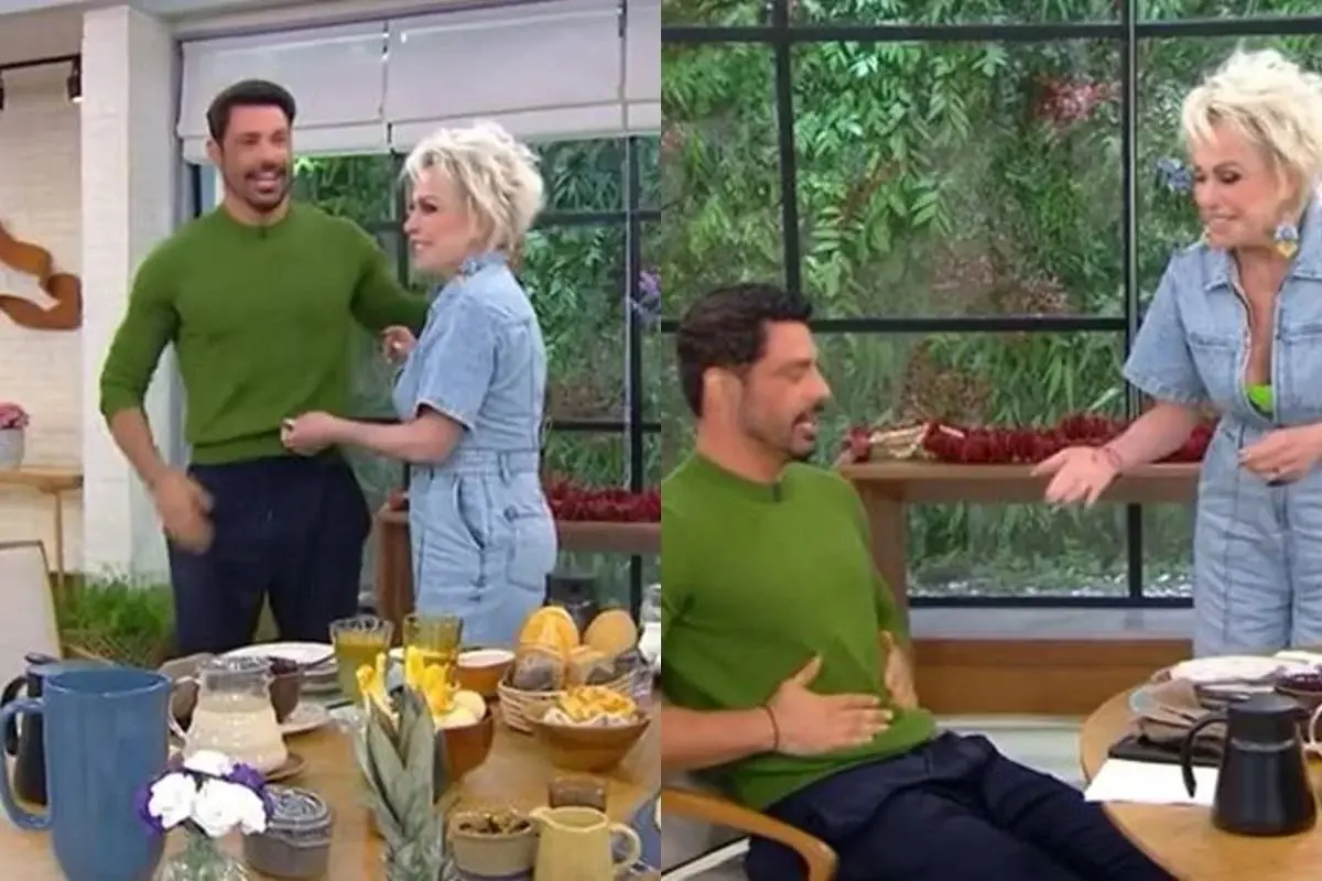 Ana Maria Braga tenta levantar blusa de Cauã Reymond e ator reage