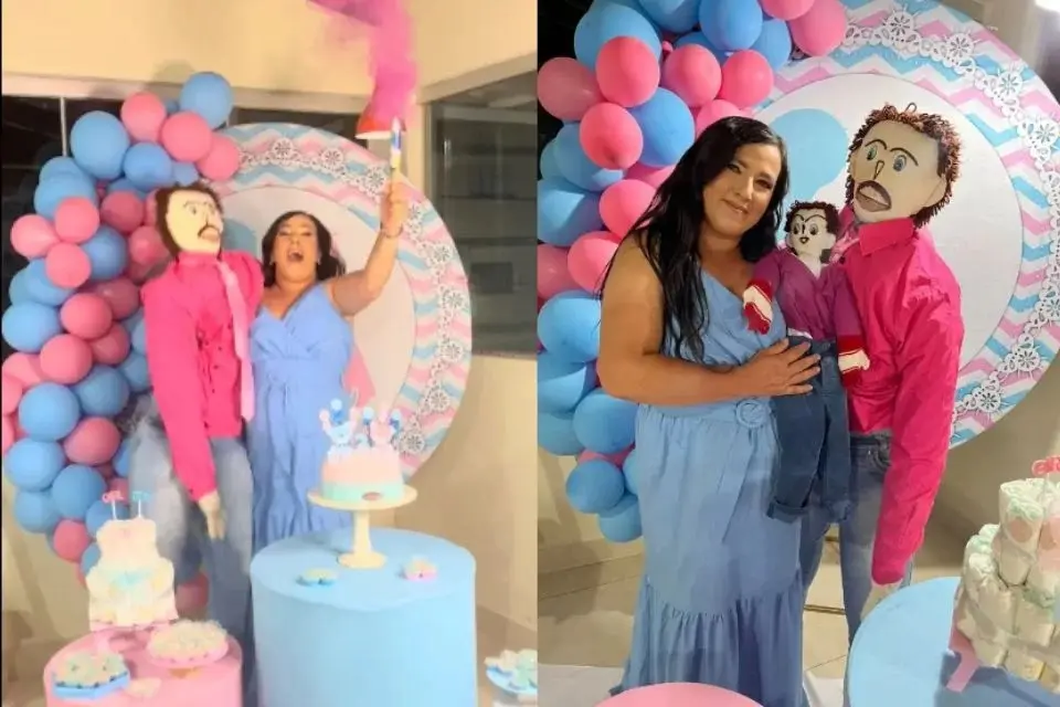 Mulher que “se casou” com boneco de pano faz chá revelação para filho