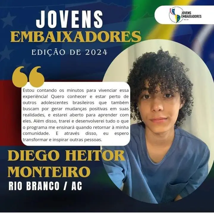 Adolescente de 15 anos representa o Acre nos EUA em programa de intercâmbio