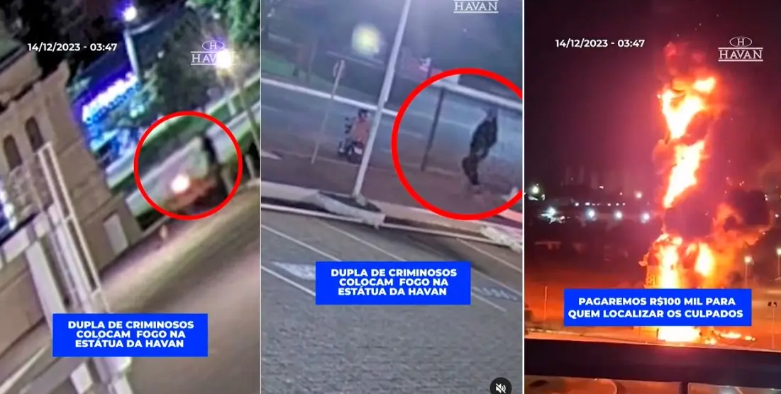 Havan anuncia que vai pagar R$ 100 mil para quem localizar criminosos que incendiaram estátua