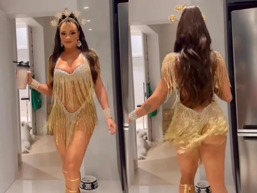 Juju Salimeni mantém look para sambar após ‘reprovação’ do noivo: ‘Carnaval é para ficar pelada’
