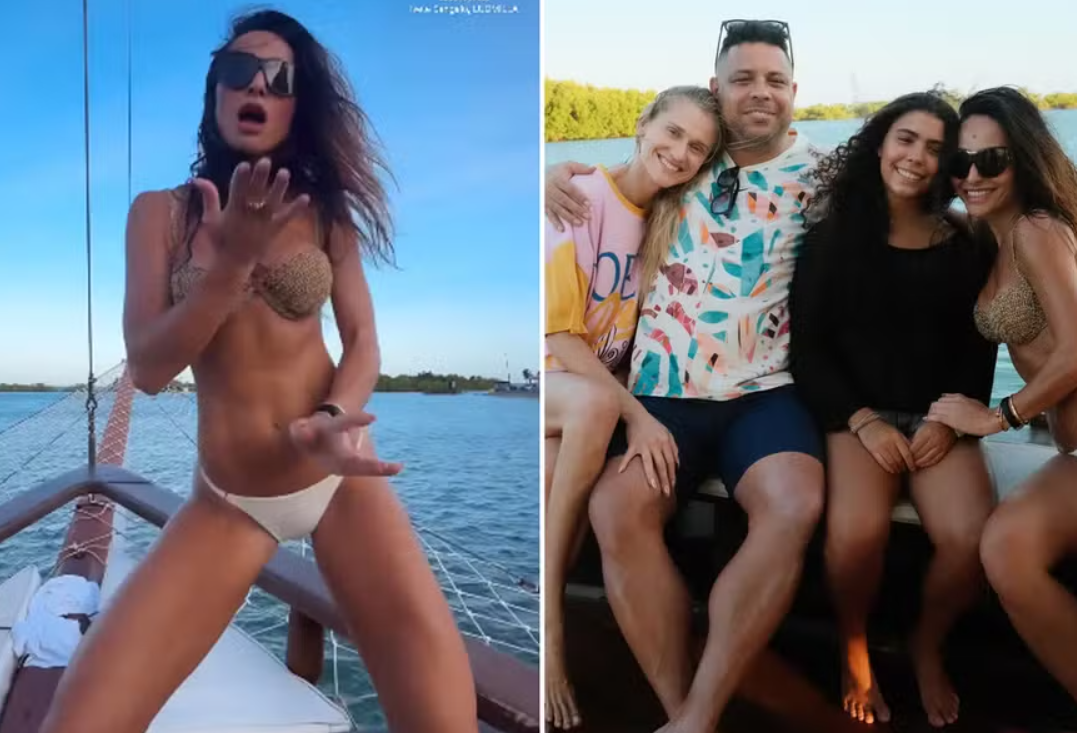 Sabrina Sato dança de biquíni em passeio de barco com a mãe, Ronaldo e Celina Locks