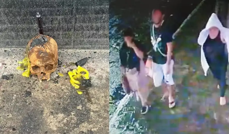 Câmera flagra ex-funcionária deixando ritual com crânio humano para patrões após demissão