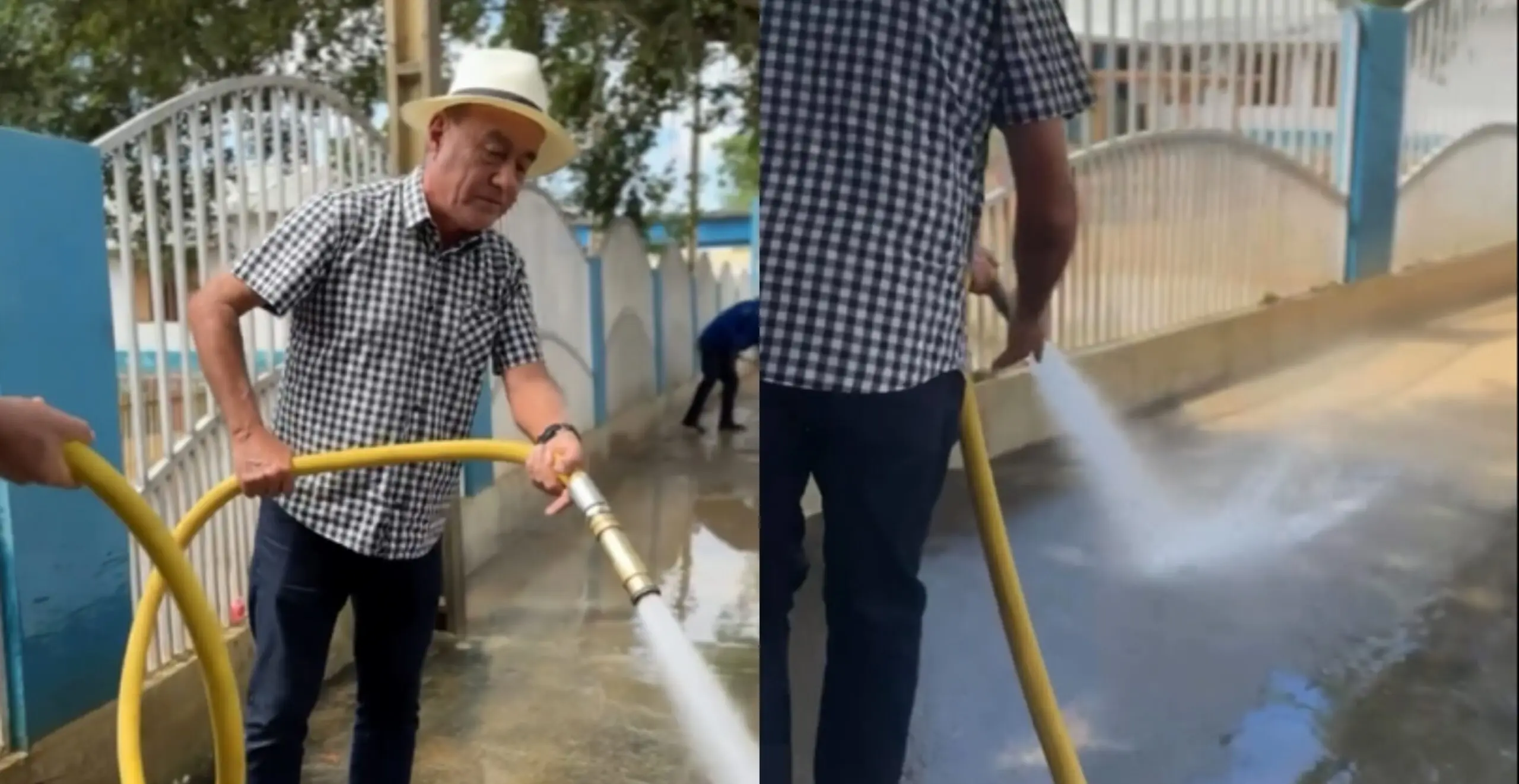VÍDEO: Bocalom ajuda trabalhadores a lavar escola que ficou coberta por lama após vazante