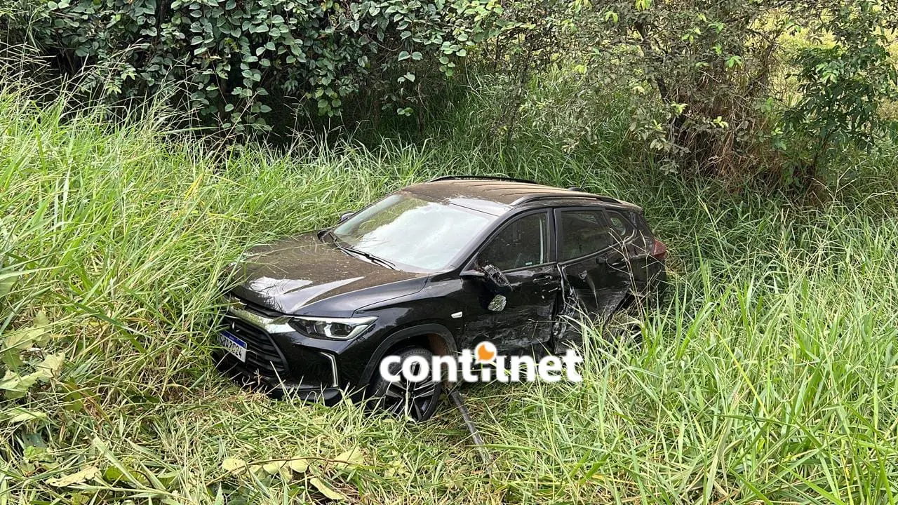 Carros batem de frente em curva na BR-317 e um deles vai parar em área de mata