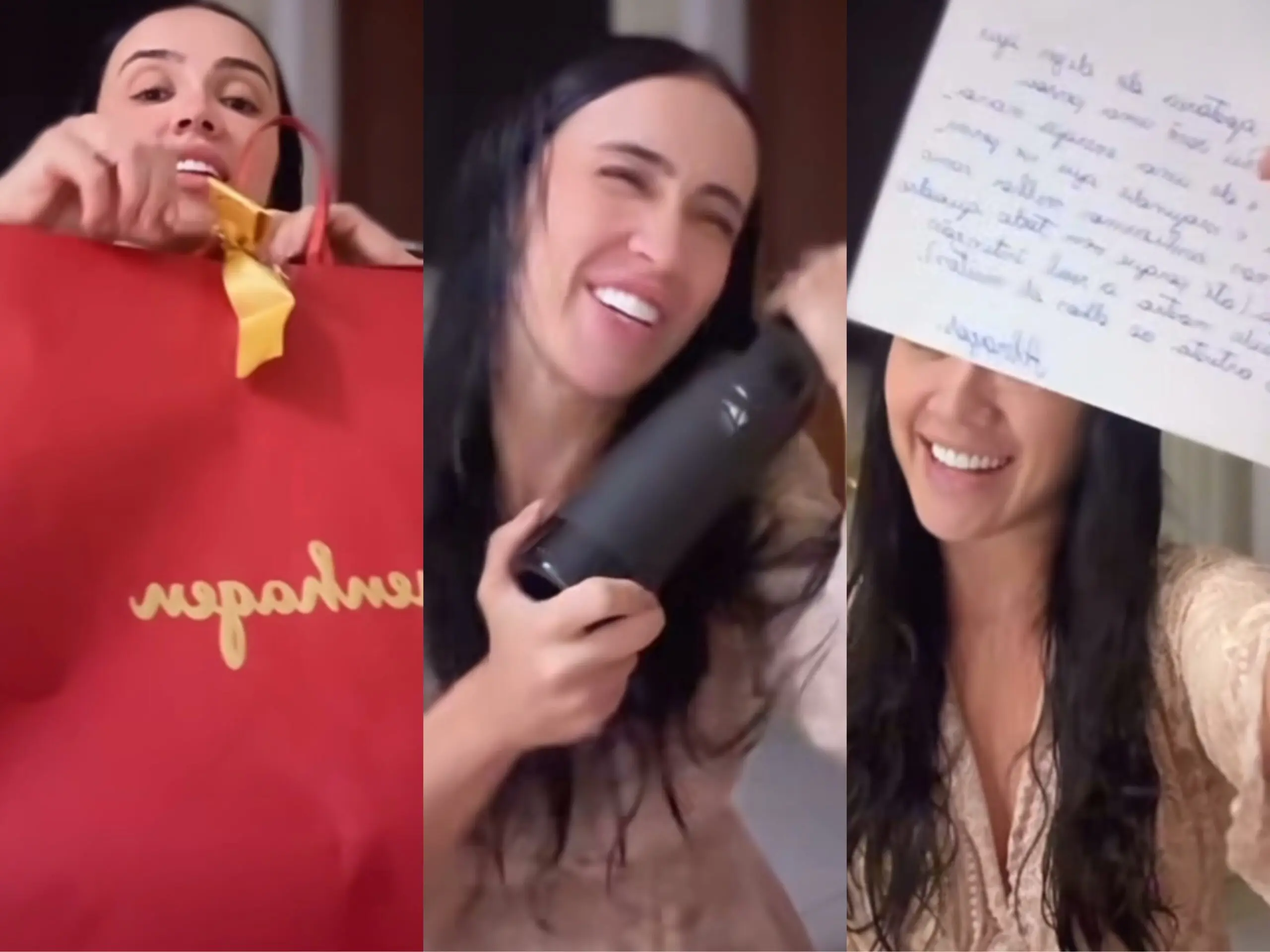 VÍDEO: Juh Vellegas recebe vinho, chocolates e carta romântica de admirador secreto: “Tô adorando”