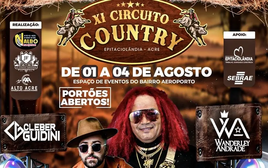 11º Circuito Country de Epitaciolândia terá show de Wanderley Andrade, cavalgada e escolha da rainha