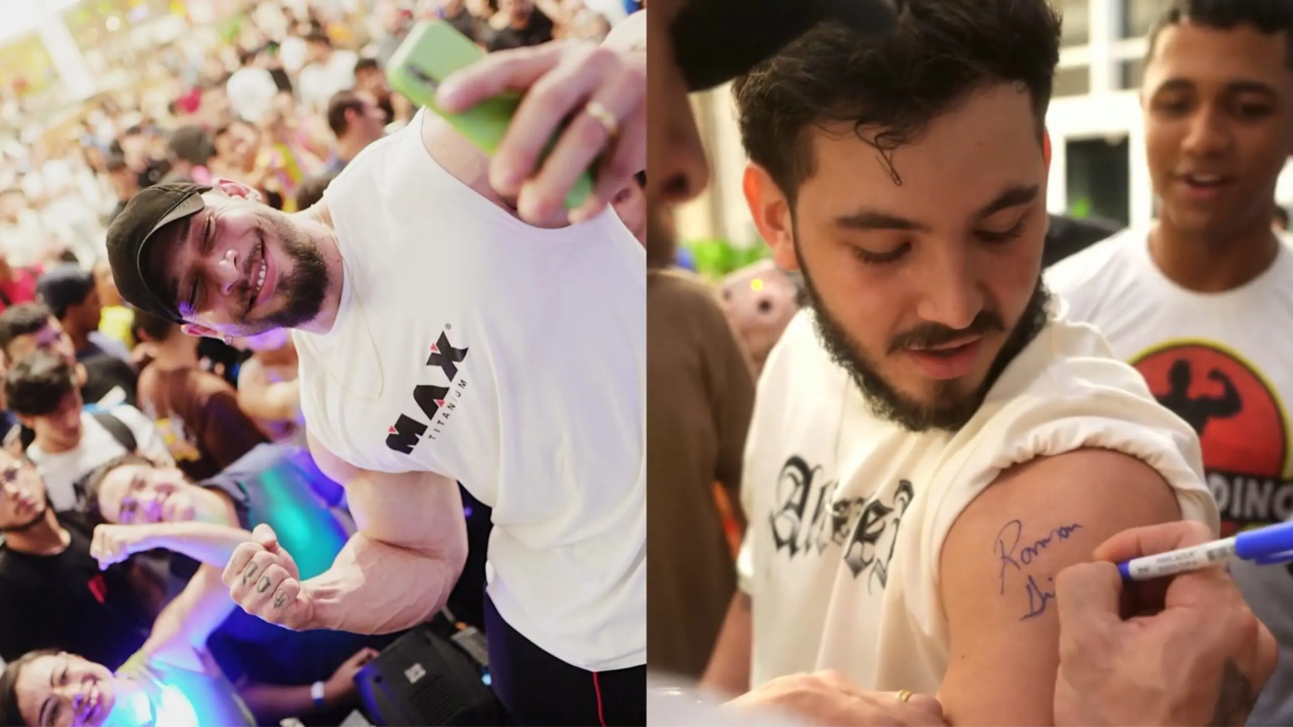 Fã de Ramon Dino ganha autógrafo no braço e promete transformar em tatuagem: “Inspiração”