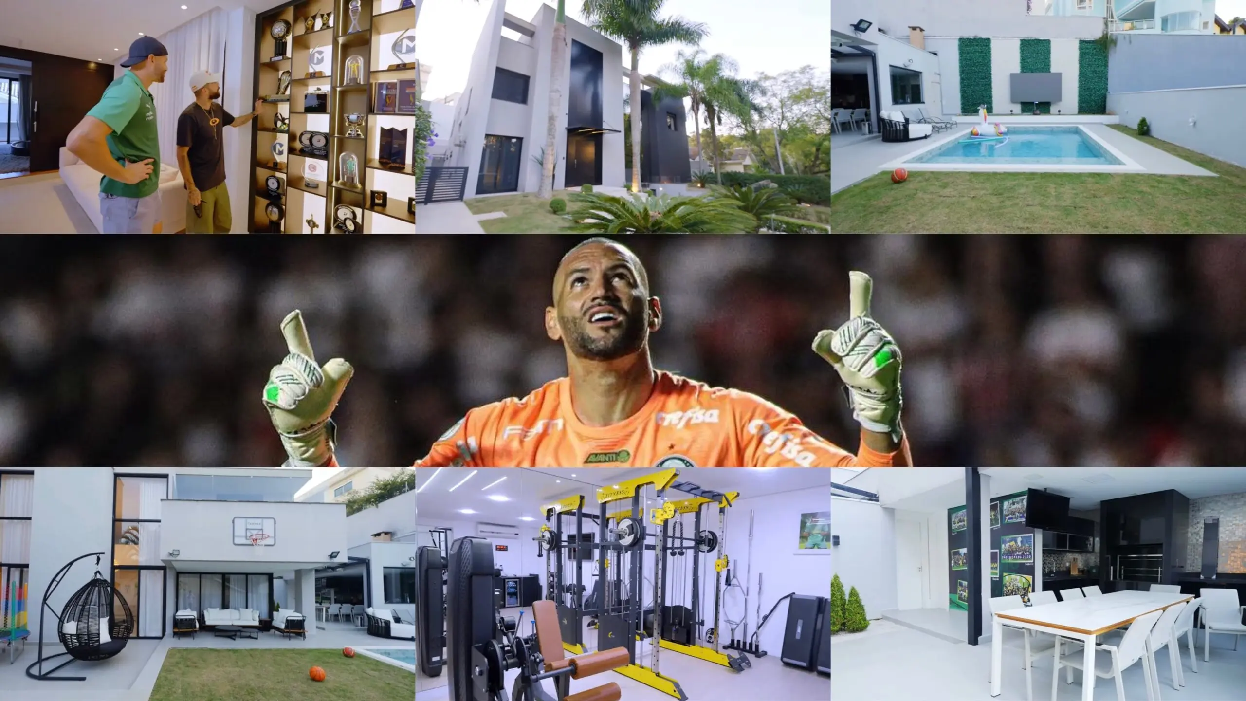 Mansão do goleiro Weverton tem exposição de prêmios, academia, piscina e mais; confira