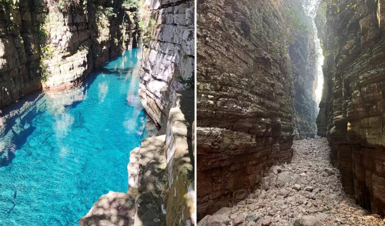 Cânion com 8 metros de profundidade seca e prejudica turismo em município de MT; VÍDEO