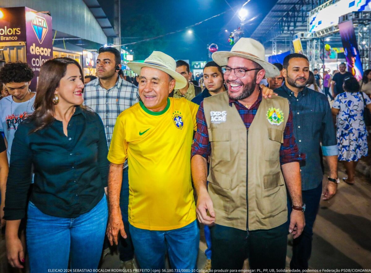 Acompanhado do governador Gladson, Bocalom é recebido com festa na Expoacre
