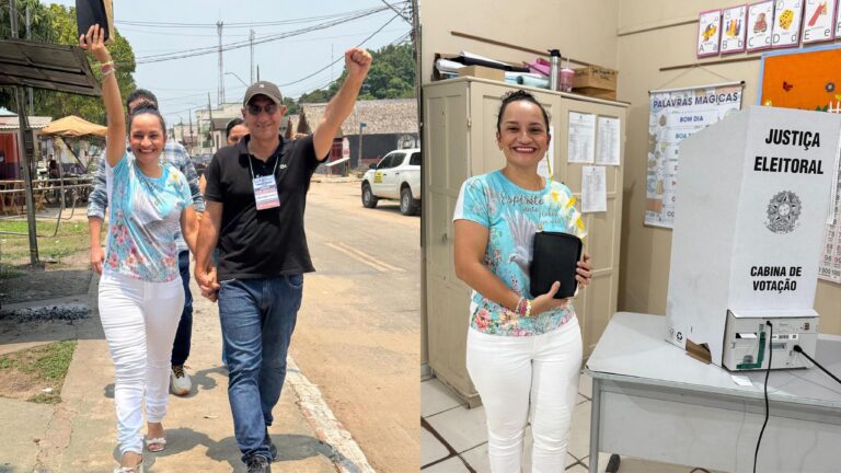 Prefeita Maria Lucinéia vota em Tarauacá e compartilha momento ao lado do esposo