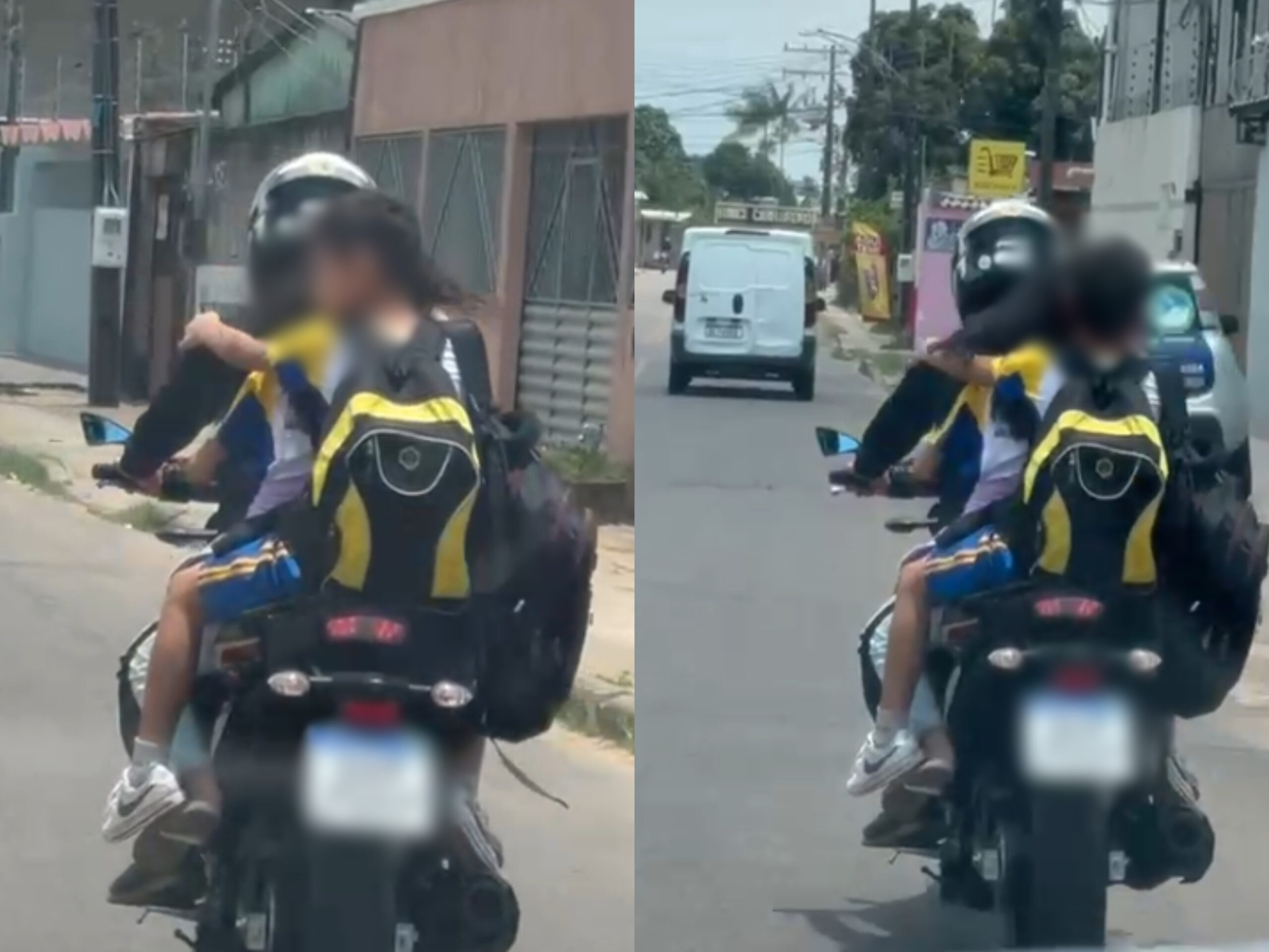 Vídeo mostra duas crianças sendo carregadas sem capacete em uma moto; ASSISTA