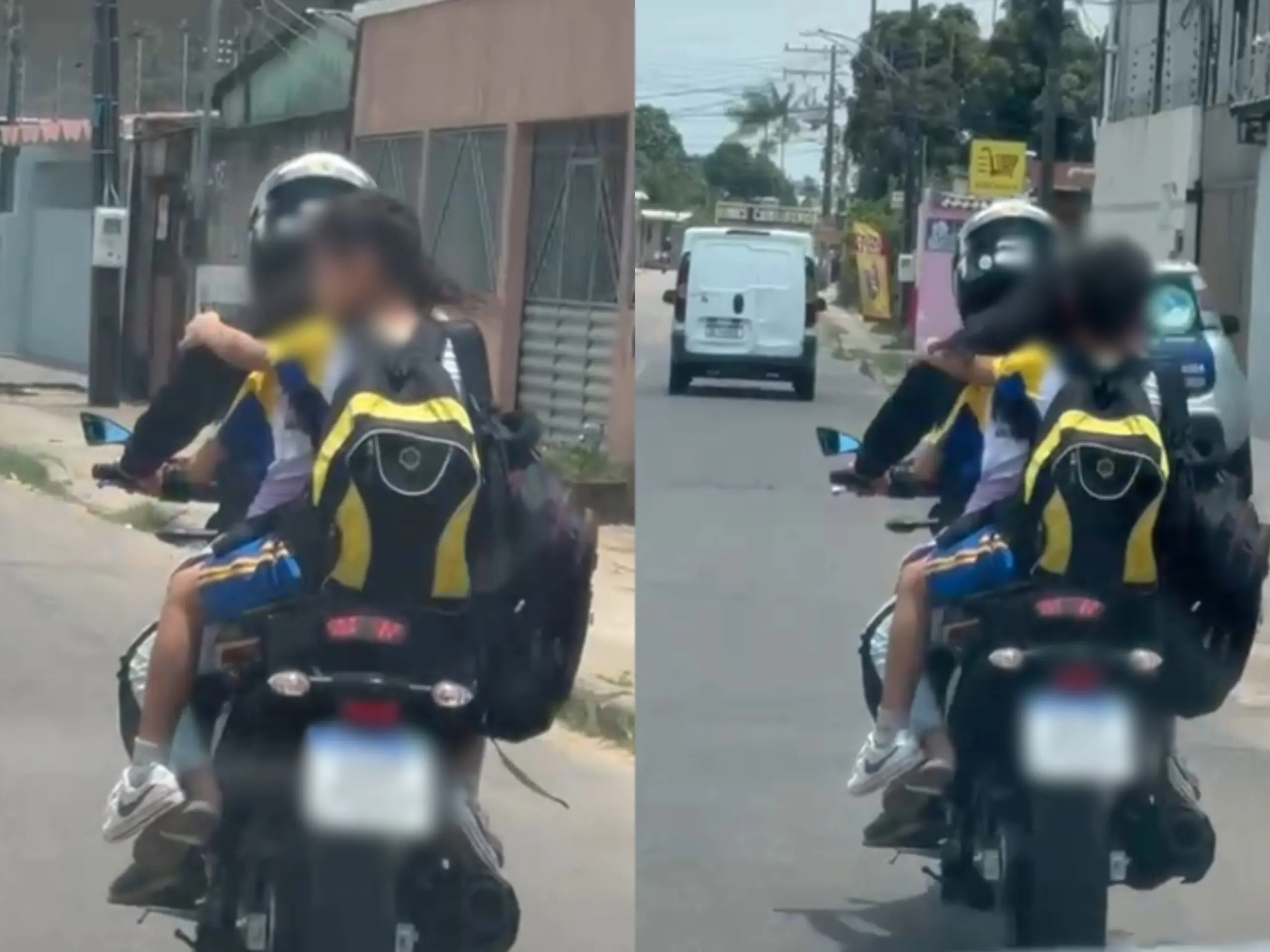 Vídeo mostra duas crianças sendo carregadas sem capacete em uma moto; ASSISTA