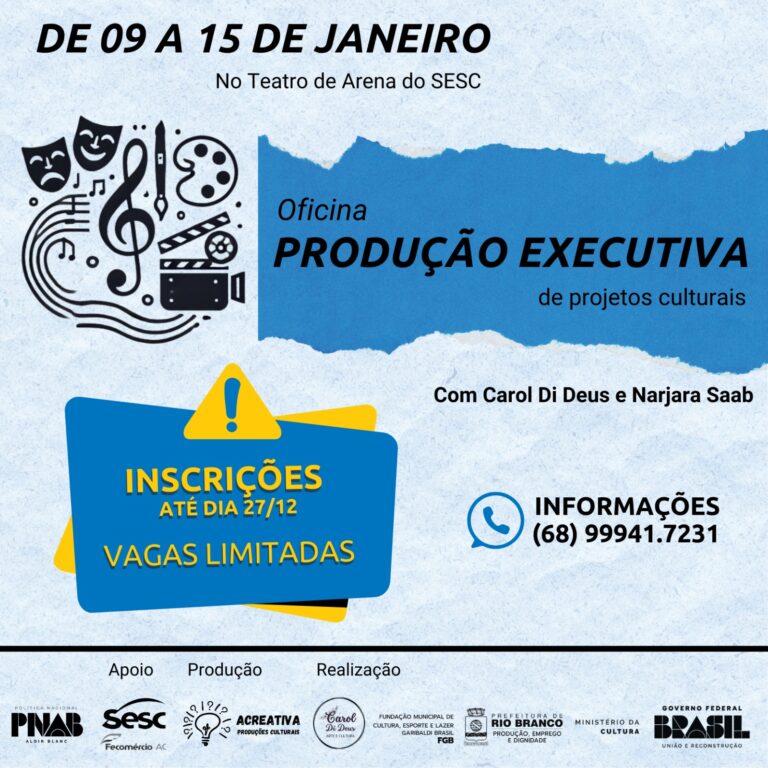 Último dia para se inscrever na oficina sobre Produção Executiva de projetos culturais; veja detalhes