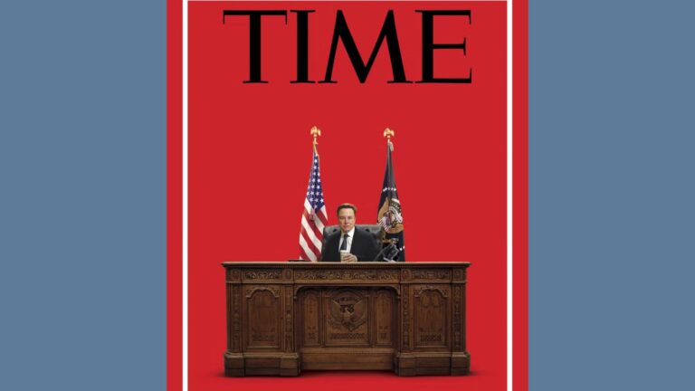 Revista Time publica capa com montagem de Elon Musk em cadeira presidencial na Casa Branca