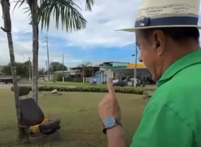 “Isso aqui não é um cidadão honesto”, diz Bocalom ao encontrar banco amarrado em rotatória