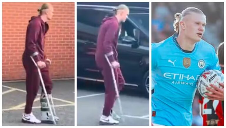 Manchester City: Haaland sofre lesão na perna e deixa estádio de muletas; veja vídeo