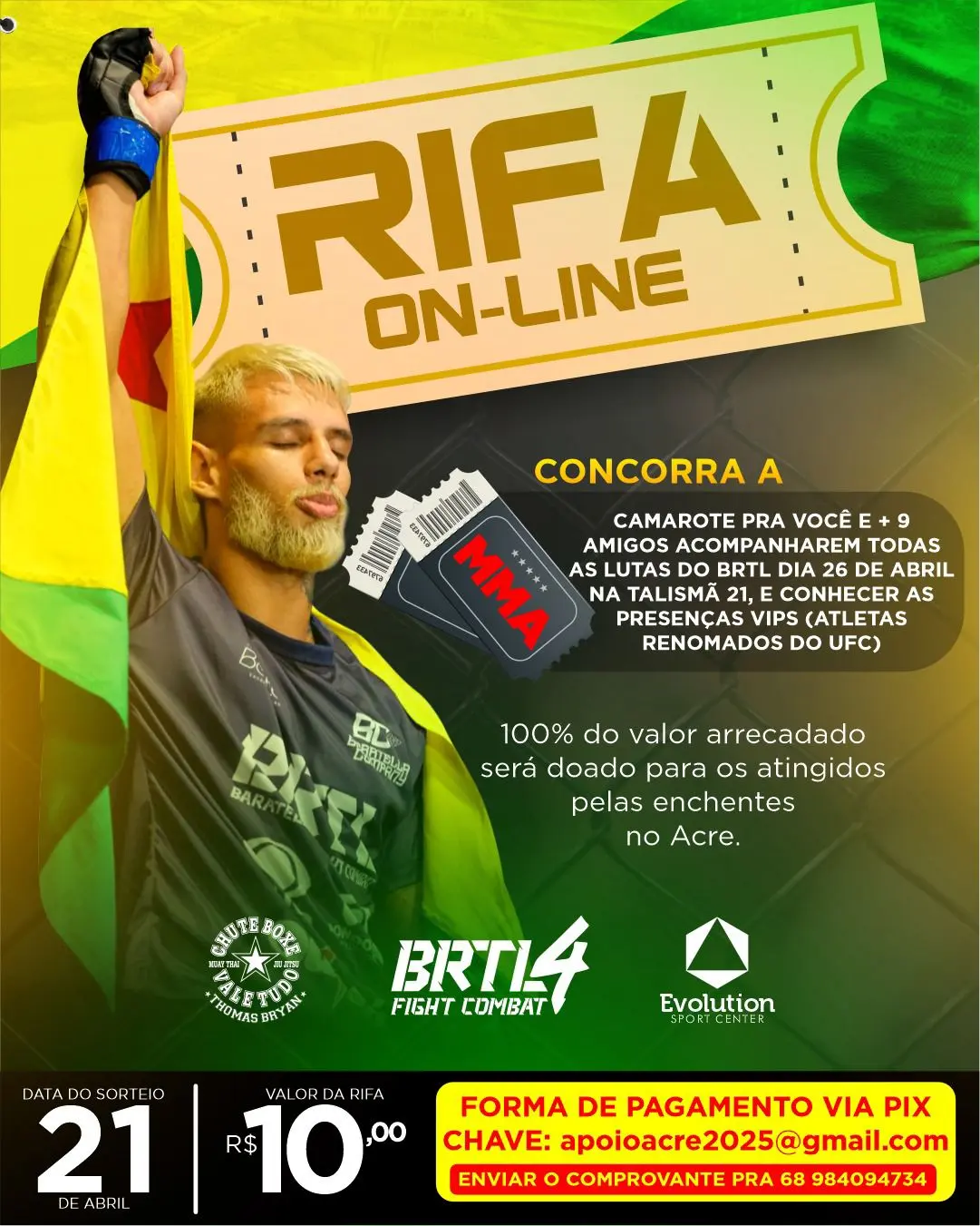 Lutador acreano promove rifa para ajudar atingidos pela cheia do Rio Acre