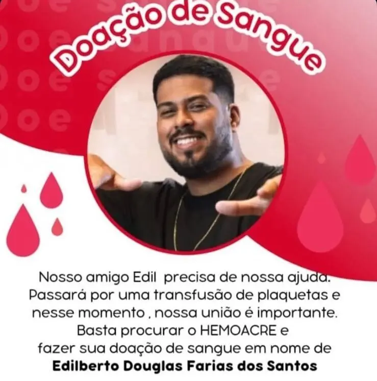Edilberto Farias, do ‘Pagodinho do Edil’, precisa de doação de sangue em Rio Branco; saiba como ajudar