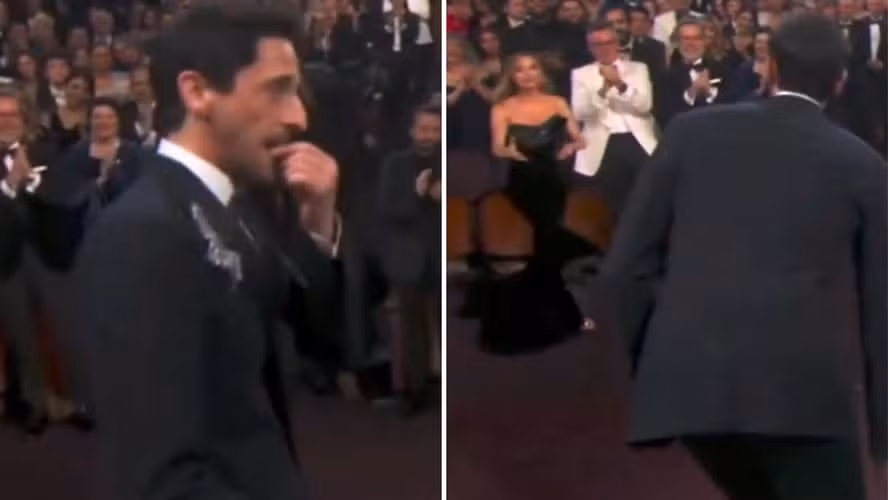 Adrien Brody é criticado por ‘atitude nojenta’ com a namorada enquanto subia ao palco para receber seu Oscar; vídeo