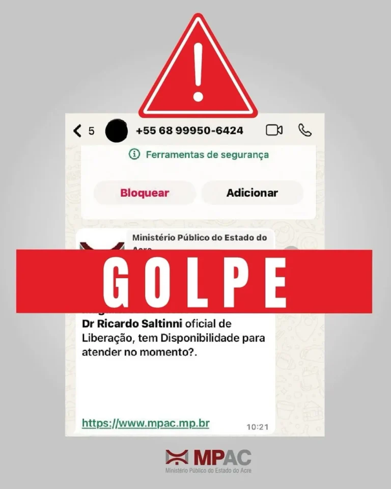 Atenção! MPAC alerta sobre golpe e reforça que não solicita pagamentos ou informações bancárias