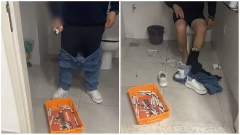 Vídeo: homem é flagrado tentando entrar no Brasil com 60 canetas de Mounjaro dentro da calça