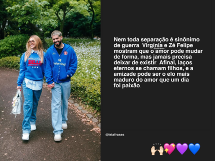 “o-amor-pode-mudar-de-forma”,-compartilha-virginia-em-post-sobre-separacao