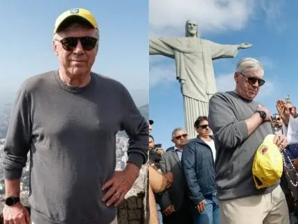 Novo técnico da Seleção, Carlo Ancelotti recebe bênção no Cristo Redentor