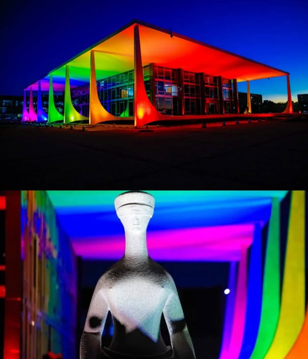 STF recebe iluminação com as cores da bandeira LGBTQIAPN+ em homenagem ao mês do Orgulho