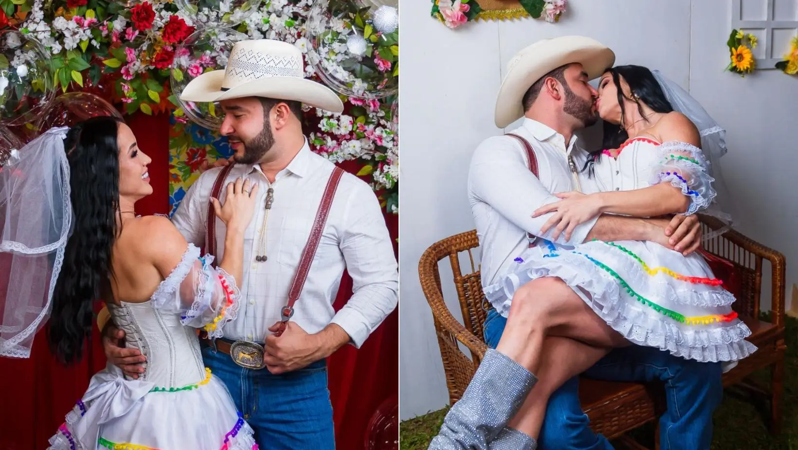 Juh Vellegas faz festa de noivado com direito a quadrilha junina: ‘Atenção roça, os noivos chegaram!’