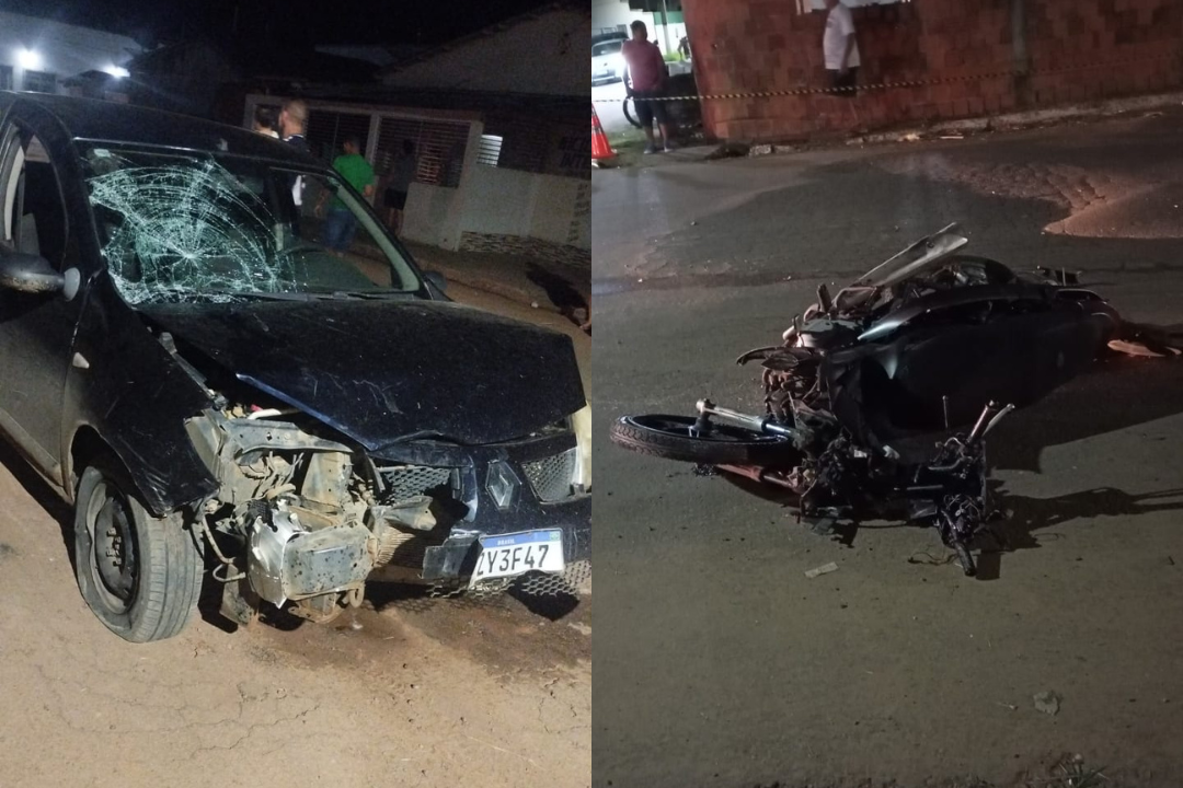 Vídeo mostra momento exato em que moto é atingida por carro no Acre; mulher foi arremessada