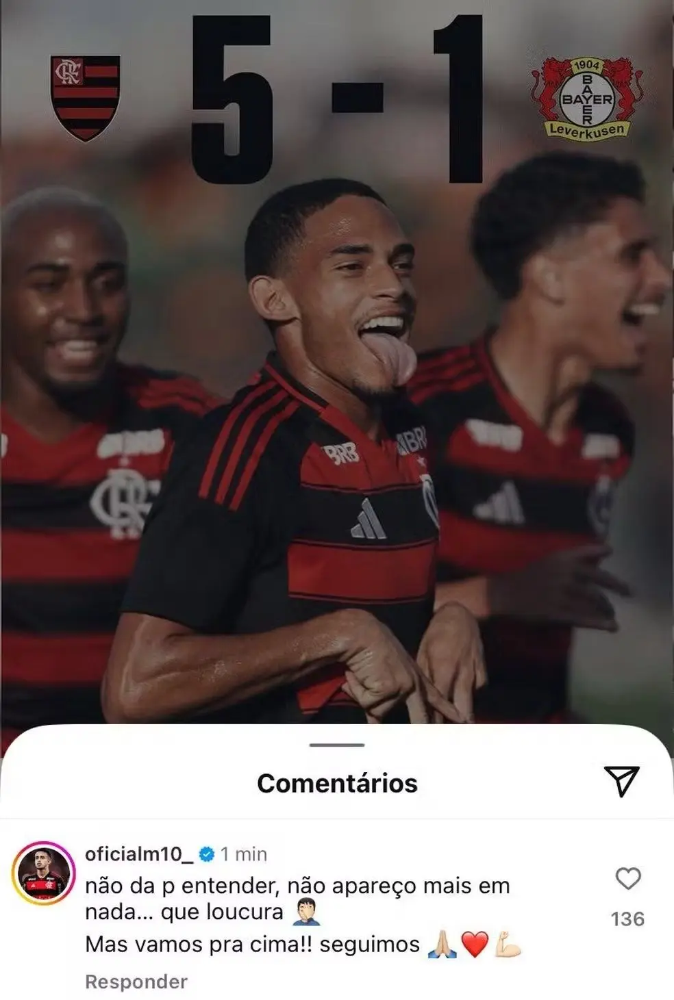 Matheus Gonçalves reclama de ausência em post do Flamengo após vitória contra clube alemão