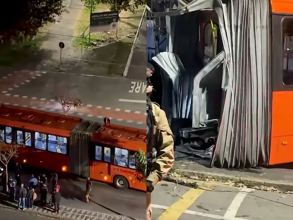 Ônibus parte ao meio após ser atingido por trem em Curitiba